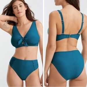Birdsong Tie Front Bikini Set Swimsuit Deep Ocean Blue 32DD Medium NWT